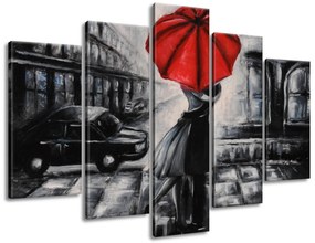 Gario Obraz na plátne Červený bozk v daždi - 5 dielny Rozmery: 100 x 63  cm