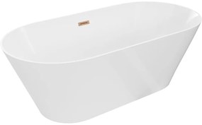 Mexen Luna, Slim voľne stojaca vaňa 170 x 75 cm, biela, medený matný prepad, 52041707500-65