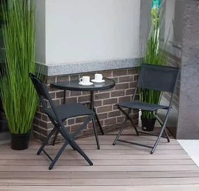ModernHome Polkruhový sklenený konferenčný stolík na balkón, terasu, čierny