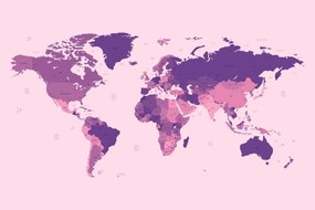 Tapeta detailná mapa sveta vo fialovej farbe - 225x150
