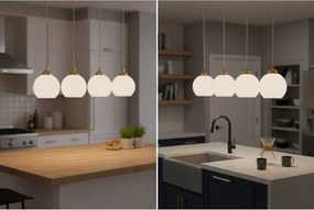 Závesné svietidlo Eliza, 4x biele sklenené tienidlo, g/be