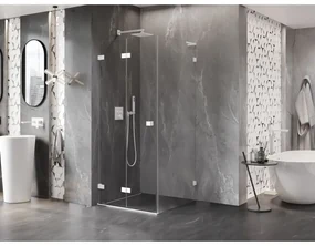 Mexen Lunar-F L, skladací sprchový kút ľavý 80 x 80 cm, 8mm číre sklo, biely profil, 836L-080-080-20-00-L