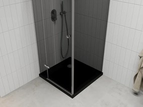 Mexen Roma, sprchový kút s krídlovými dverami 90 (dvere) x 90 (stena) cm, 6mm šedé sklo, chrómový profil + slim sprchová vanička čierna + chrómový sifón, 854-090-090-01-40-4070