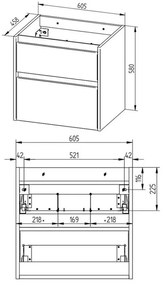 Mereo, Opto, kúpeľňová skrinka s keramickým umývadlom 61 cm, biela, dub, biela/dub, čierna, MER-CN940