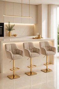 LuxuryForm DESIGN Barová stolička AMALFI VELUR na zlatej hranatej základni - latte