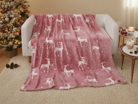 Svietiaca vianočná mikroplyšová deka STAR DEER, červená Rozmer: 150 x 200 cm