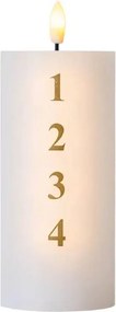 SIRIUS LED sviečka na batérie Sille Advent s číslami, Ø 7 × 15 cm, biela/zlatá