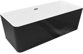 Mexen Nila, voľne stojaca ryhovaná vaňa 170 x 75 cm, biela-čierna, grafitový prepad, 52841708075-95