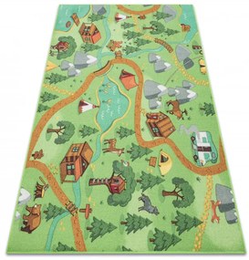 Detský koberec REBEL ROADS Wild life 90 Les, zvieratá protišmykový - zelený