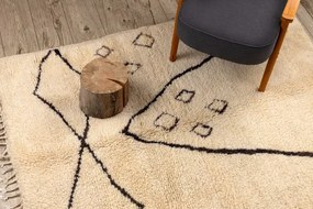 Ručne tkaný vlnený koberec BERBER BJ1124 Boujaad berber Boho, béžový / čierny
