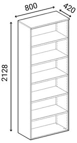 Kombinovaná kancelárska skriňa PRIMO WOOD, dvere na 4 poschodia, 2128 x 800 x 420 mm, orech