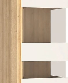 Vysoká vitrína Lyon, dub riviera/biely lesk, s osvetlením, pravá