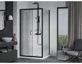 Mexen Apia, sprchový kút s posuvnými dverami 130 (dvere) x 70 (stena) cm, 6mm číre sklo, čierny profil + biela sprchová vanička, 840-130-070-70-00-4010B