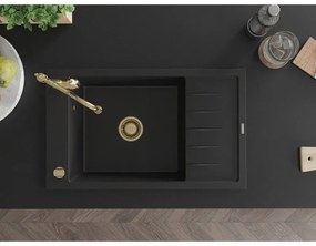 Mexen Elias, granitový drez 795x480x200 mm, 1-komorový a drezová batéria Carla, čierna, 6511-77-670700-50