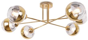 Stropné svietidlo Asturia, 6x zlaté/transparentné sklenené tienidlo, G