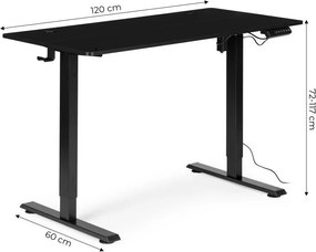 Elektrický nastaviteľný stôl 120 x 60 cm, nastaviteľná výška 72-117 cm, biely