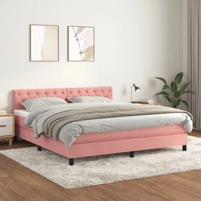 Posteľný rám boxsping s matracom ružový 160x200 cm zamat 3141496