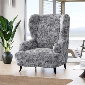 Bielastické poťahy MARMO šedé kreslo ušiak (š. 60 - 110 cm)