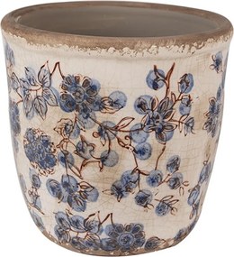 Keramický obal na kvetináč s modrými kvetmi Blusia M - Ø 14*14 cm