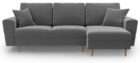 Svetlosivá zamatová rozkladacia/s úložným priestorom rohová pohovka Kyoto – Cosmopolitan Design