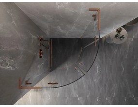 Mexen Lunar, L výklopný polkruhový sprchový kút 70 x 70 cm, 8mm číre sklo, profil medená matná, 833L-070L-070P-65-00