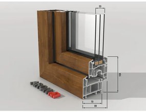 Balkónové dvere plastové dvojkrídlové so štulpom ARON Basic biele/zlatý dub 1400 x 2000 mm