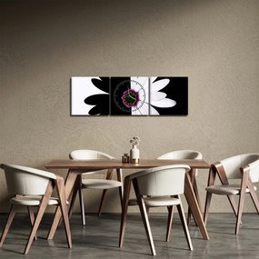 Obraz čiernobieleho kvetu (s hodinami) (90x30 cm)