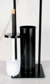 Držiak toaletného papiera s WC štetkou - čierny s bambusom