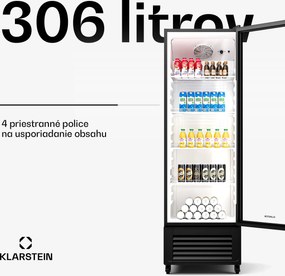 Klarstein GrandCooler chladnička na nápoje, 306 l, LED osvetlenie, s kolieskami, 4 police
