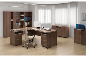 Rohový kancelársky písací stôl ARRISTO LUX, oblúk pravý, 1800 mm, orech