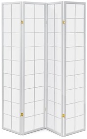 Paraván dřevěný 4 dílný, masiv smrk, bílá netkaná textilie, bílý matný lak