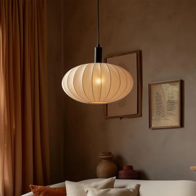 Japandi závesná lampa čierna s hnedým látkovým tienidlom - Bida