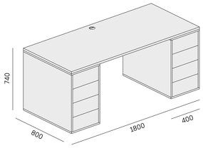 PLAN Kancelársky písací stôl s úložným priestorom BLOCK B03, dub prírodný/grafit