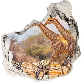 Nálepka 3D diera na stenu Žirafy a zebry nd-p-99320619