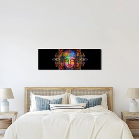 Obraz - Busta Budhu v neónových farbách (s hodinami) (90x30 cm)
