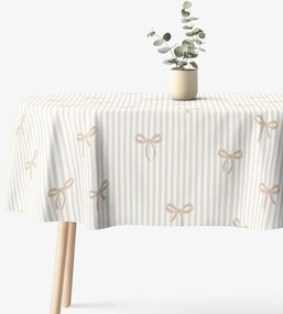 Goldea oválny obrus 100% bavlnené plátno - latte mašličky s prúžkami 140 x 280 cm