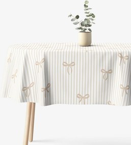 Goldea oválny obrus 100% bavlnené plátno - latte mašličky s prúžkami 140 x 200 cm