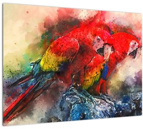 Sklenený obraz červených papagájov ara (70x50 cm)