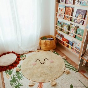 Žltý prateľný ručne tkaný bavlnený detský koberec ø100 cm You're My Sunshine – Lorena Canals