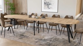 Mazzoni EXPANSO Dub Craft zlatý / čierne nohy - OVÁLNY ROZKLADACÍ STÔL 160-360 cm PRE 16-18 OSÔB