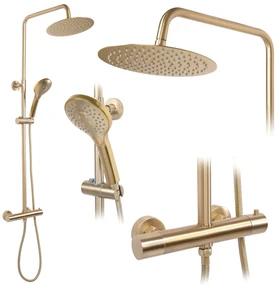 Rea Vincent, sprchový set s termostatickou batériou a dažďovou hlavicou 25cm, zlatá matná, REA-P6602