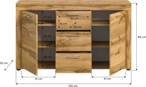 Komoda so zásuvkami Jana, 125 cm, dub wotan