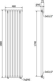 Mexen Texas, vykurovacie teleso 1800 x 460 mm, 719 W, čierna, W203-1800-460-00-70