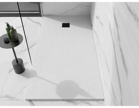 Mexen Stone+, obdĺžniková vanička z minerálneho kompozitu 160 x 80 cm, biela, čierna krytka, 44108016-B