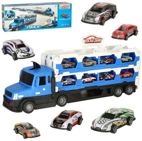 Autodráha a transportér vozidiel KIK so 10 autíčkami, modrý