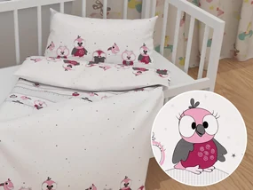 Biante Detské bavlnené posteľné obliečky do postieľky Sandra SA-596 Ružové sovy na sivo-bielom Do postieľky 90x130 a 40x60 cm