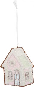Závesná dekorácia ružová perníková chalúpka Frosted Ginger - 9*1*10 cm