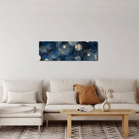 Obraz - Modro-zlaté krúžky (s hodinami) (90x30 cm)