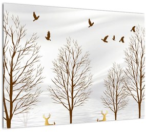 Sklenený obraz - Jelene pred riekou (70x50 cm)