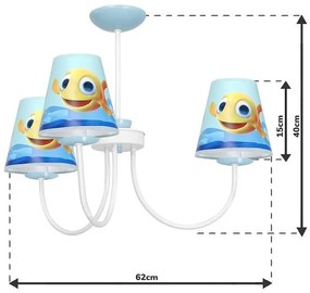 Detský luster Fish, 3x plastové tienidlo so vzorom, w/bl